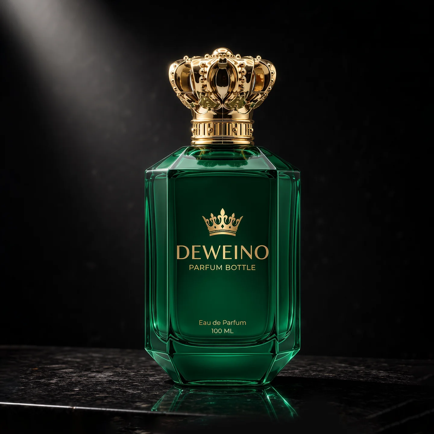 30 / 50 / 100 ml Green square glass perfume bottle with ornate gold-tone cap