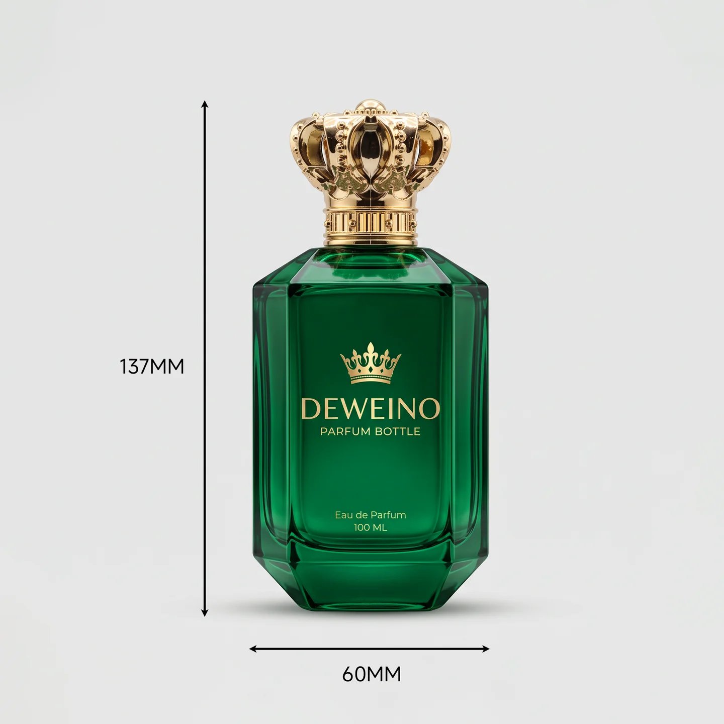 30 / 50 / 100 ml Green square glass perfume bottle with ornate gold-tone cap