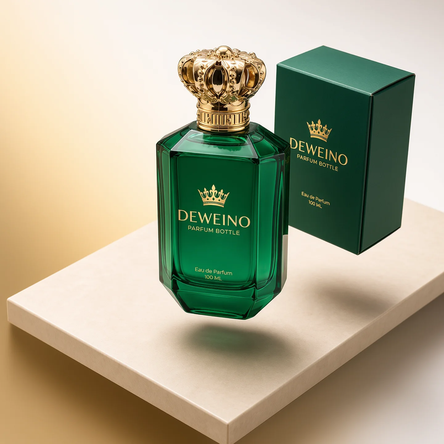 30 / 50 / 100 ml Green square glass perfume bottle with ornate crown cap
