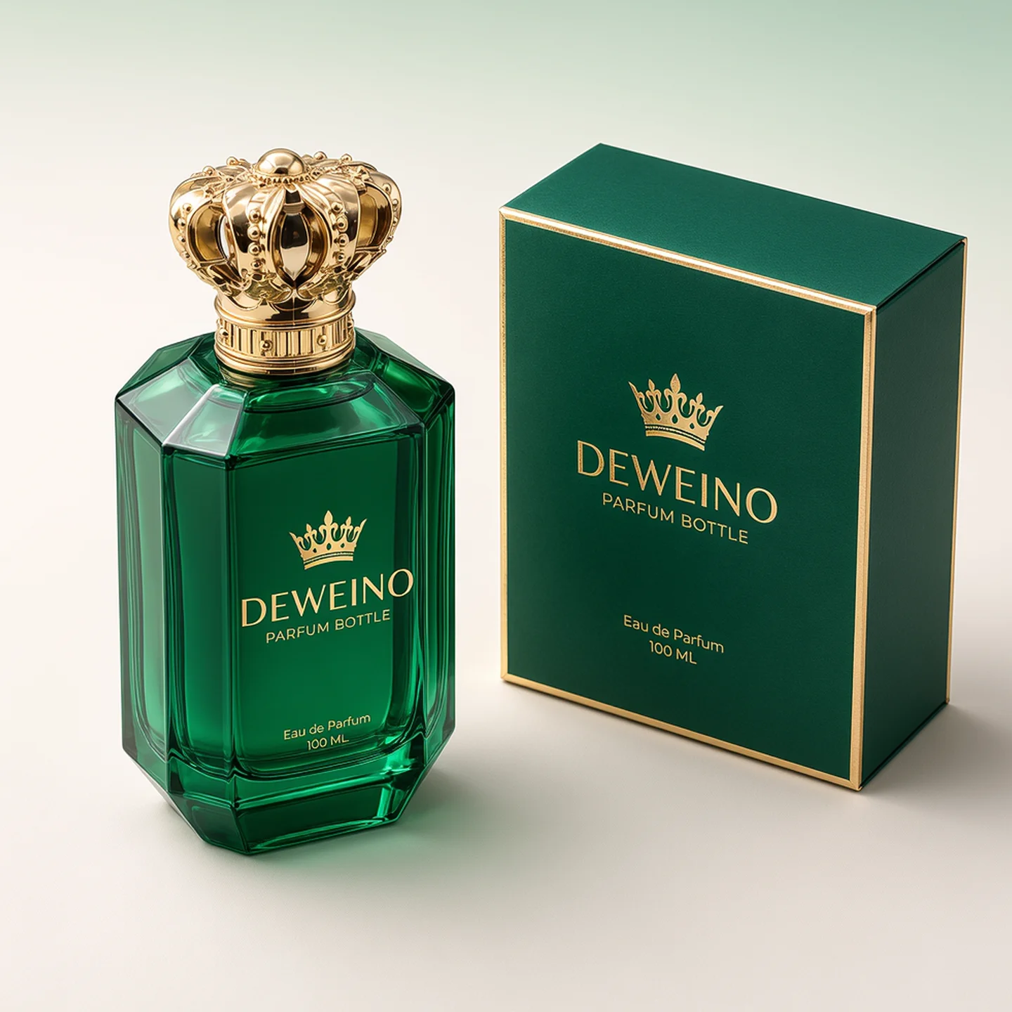 30 / 50 / 100 ml Green polygonal glass perfume bottle with ornate crown cap