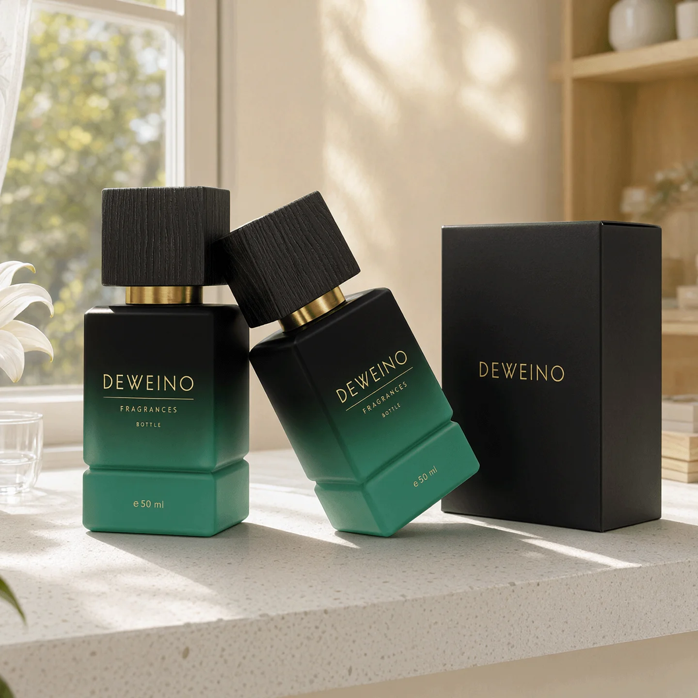 50 / 100 ml Black-green gradient square glass perfume bottle with rectangular cap
