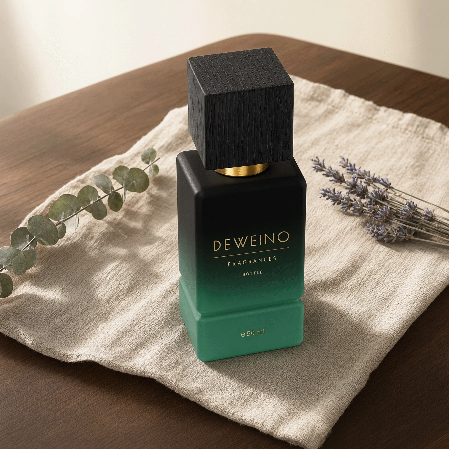 50 / 100 ml Black-green gradient square glass perfume bottle with rectangular cap