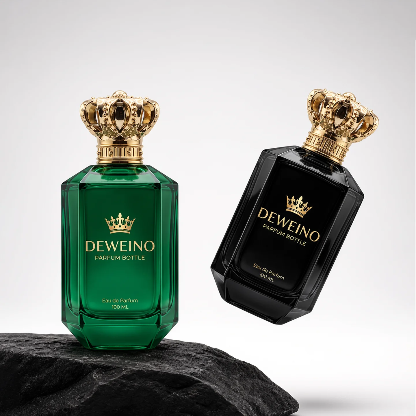 30 / 50 / 100 ml Green square glass perfume spray bottle with crown cap