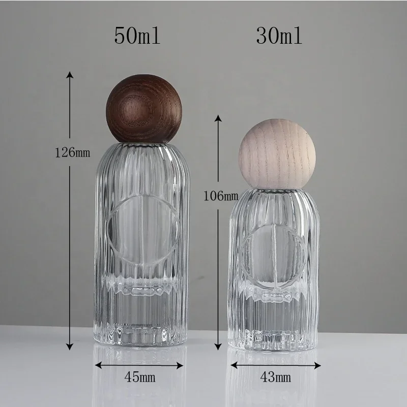 30 / 50 ml Fluted cylindrical perfume bottle with ball cap