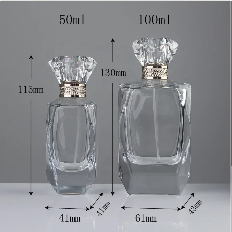 50 / 100 ml Rectangular perfume bottle with faceted cap