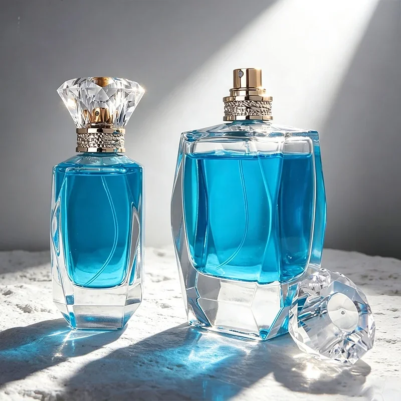 50 / 100 ml Rectangular perfume bottle with faceted cap