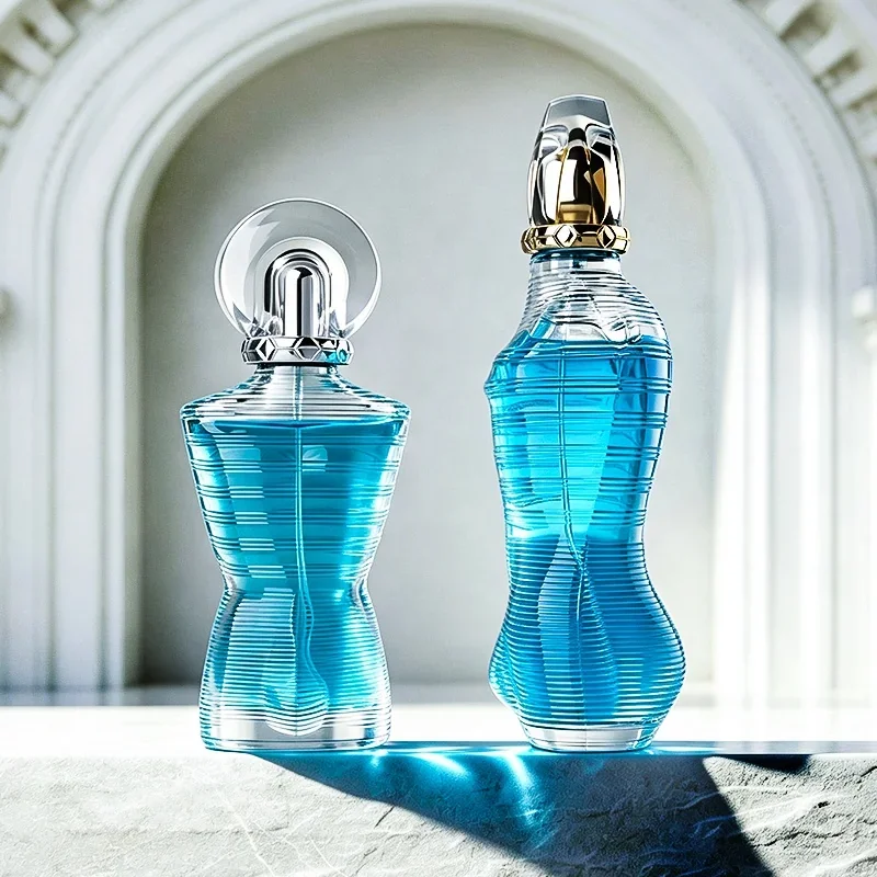 50 / 130 ml Waisted perfume bottle with horizontal ribs and ring cap