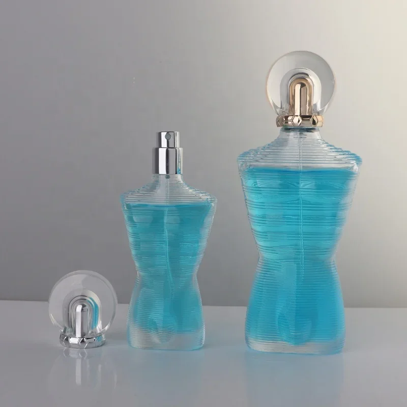 50 / 130 ml Waisted perfume bottle with horizontal ribs and ring cap