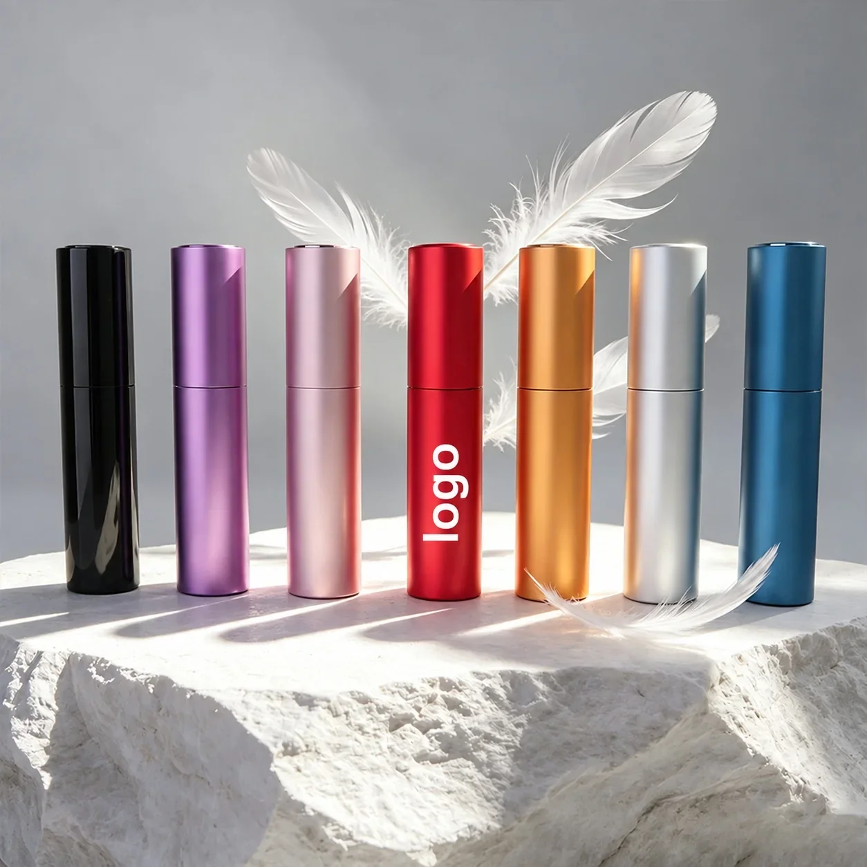 10 ml Cylindrical pocket spray bottle with metallic-look colors