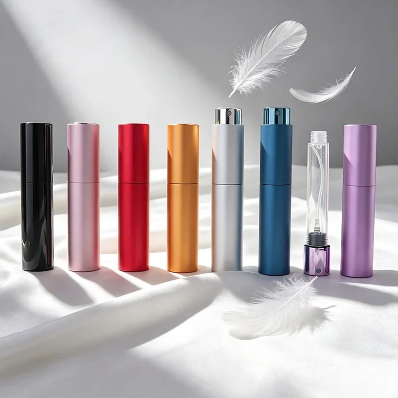 10 ml Cylindrical pocket spray bottle with metallic-look colors