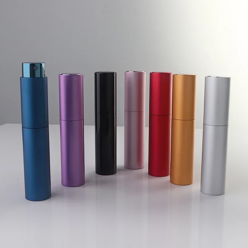 10 ml Cylindrical pocket spray bottle with metallic-look colors