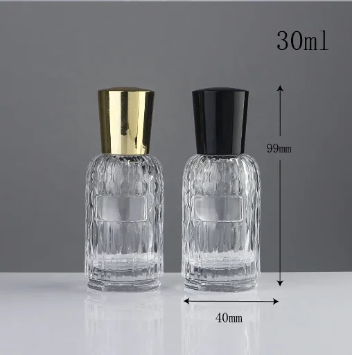 30 ml 纹理圆柱瓶身配锥形盖香水瓶