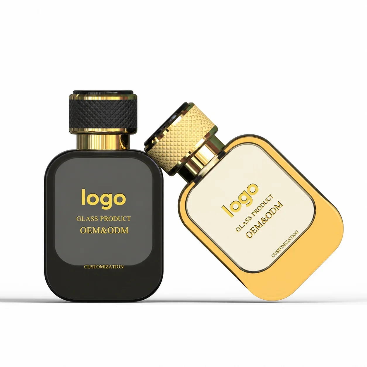 30 / 50 / 100 ml Rounded rectangular perfume bottle with dark and gold-look finishes