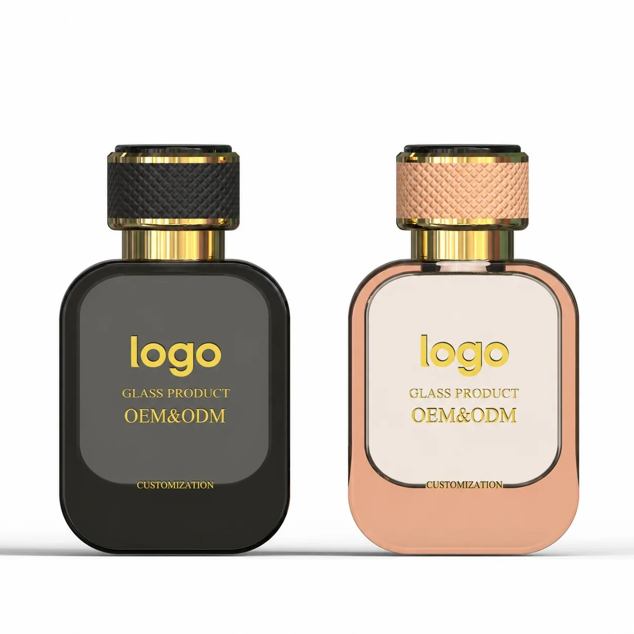 30 / 50 / 100 ml Rounded rectangular perfume bottle with dark and gold-look finishes