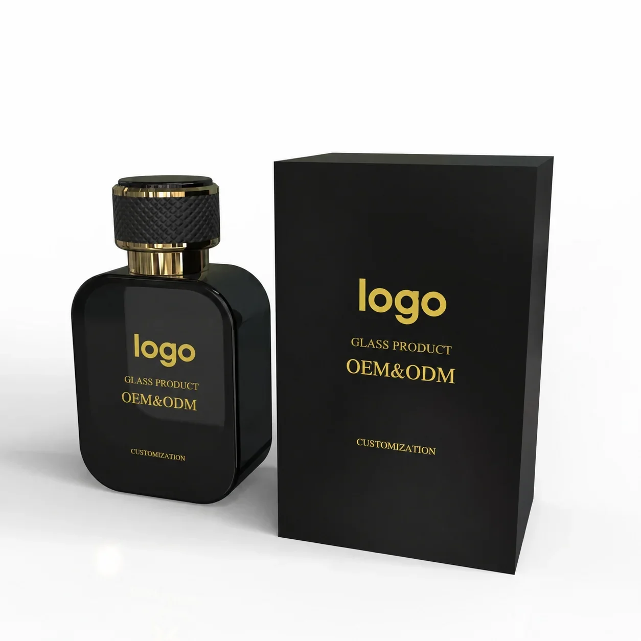 30 / 50 / 100 ml Rounded rectangular perfume bottle with dark and gold-look finishes