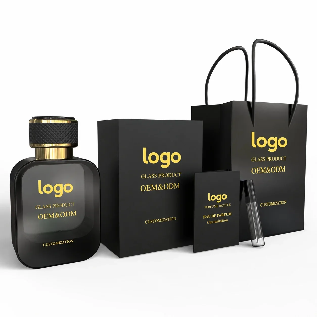 30 / 50 / 100 ml Rounded rectangular perfume bottle with dark and gold-look finishes