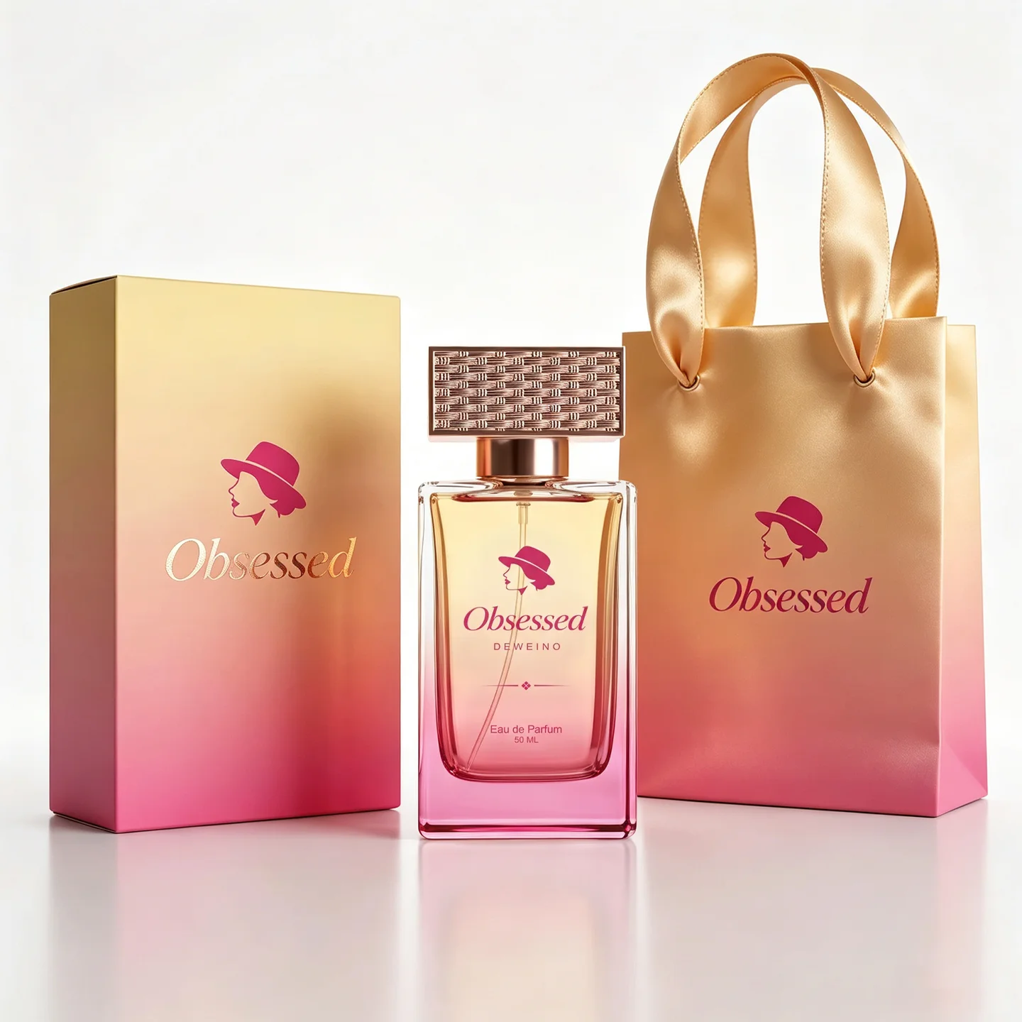 50 ml Pink square glass perfume spray bottle with patterned cap