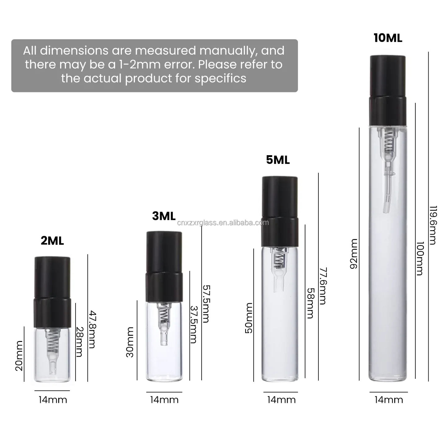 1 / 2 / 3 / 5 / 10 ml Clear sample spray vial with translucent cap