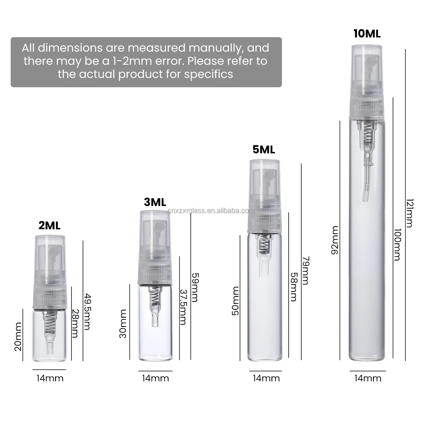 1 / 2 / 3 / 5 / 10 ml Clear sample spray vial with translucent cap