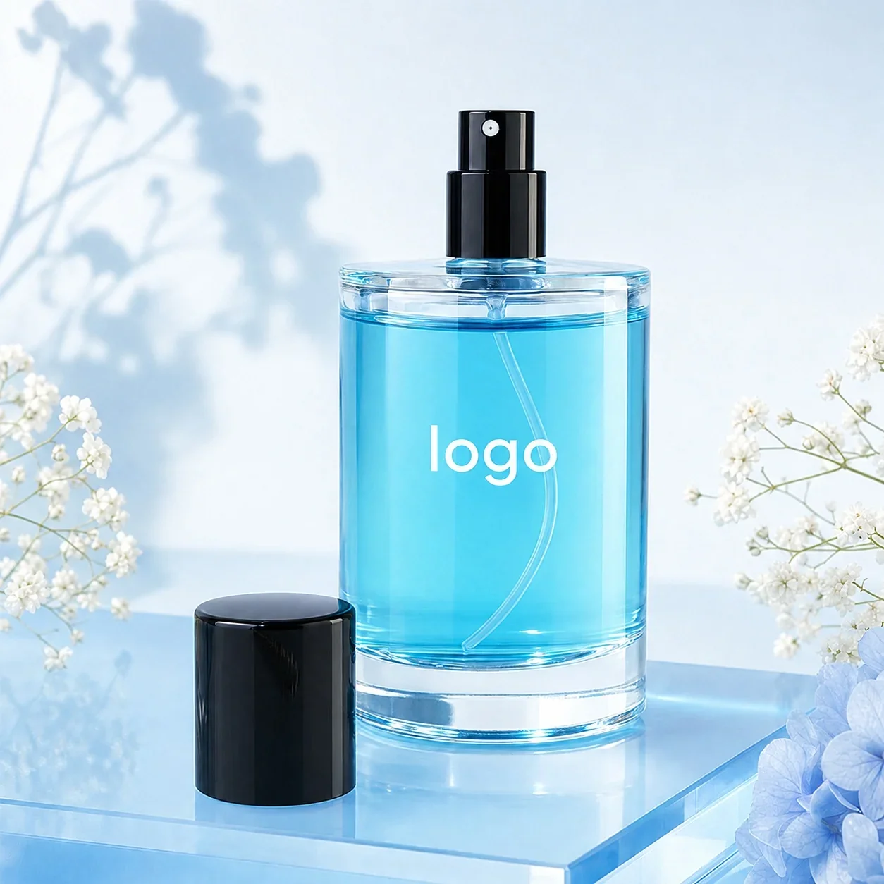 100 ml Cylindrical perfume bottle with black cap