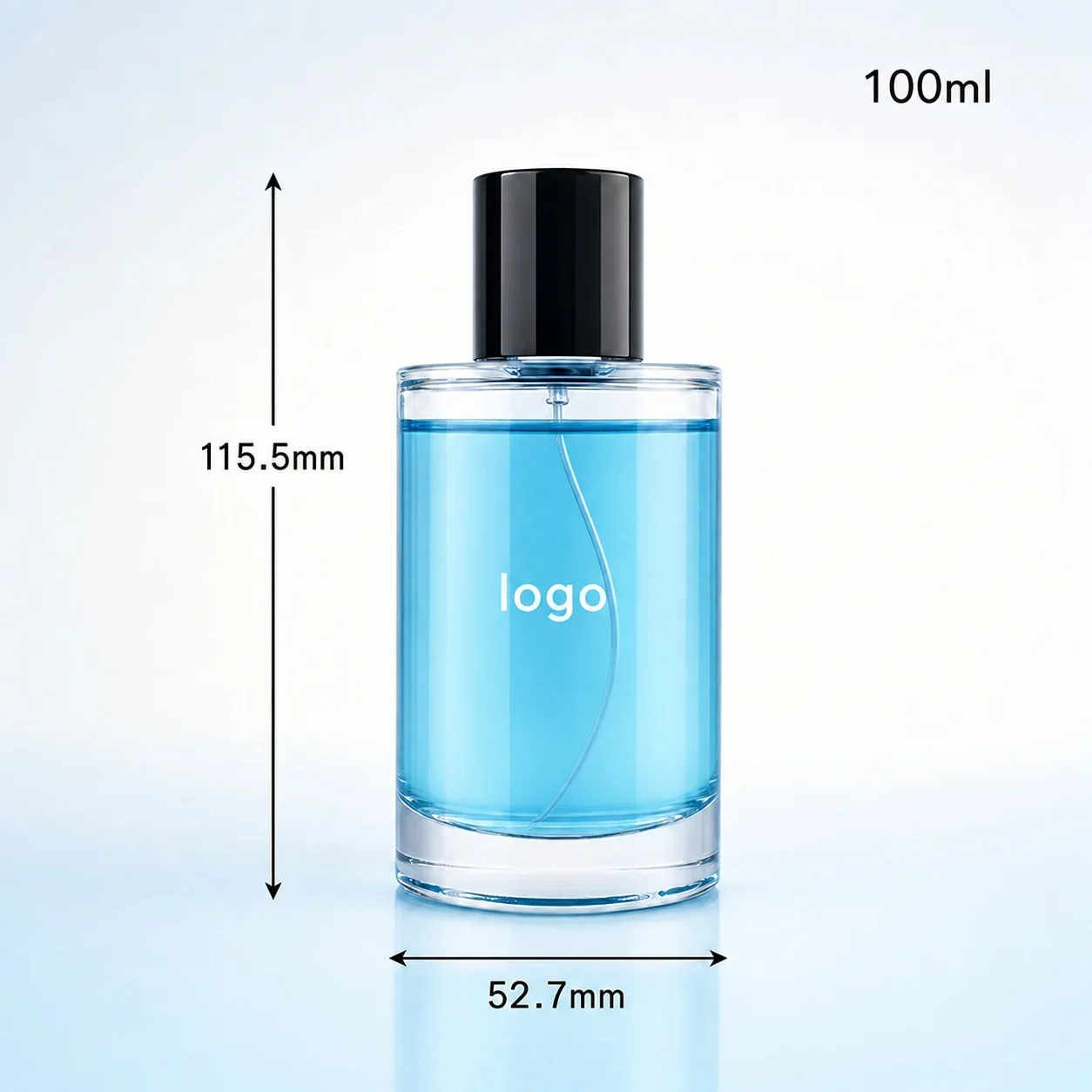 100 ml Cylindrical perfume bottle with black cap