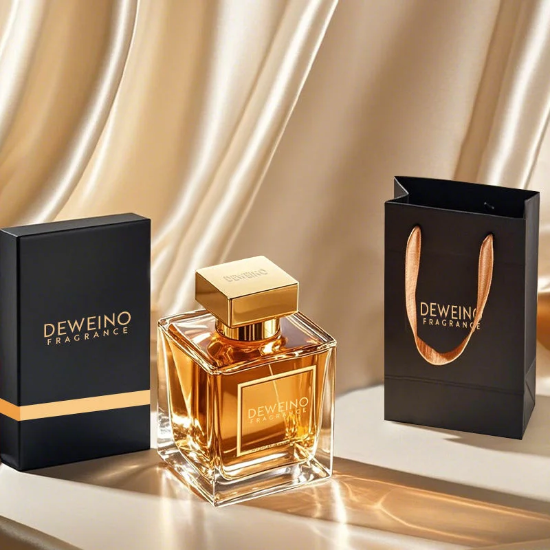 50 ml Flacon de parfum carré en verre à sertir avec bouchon géométrique
