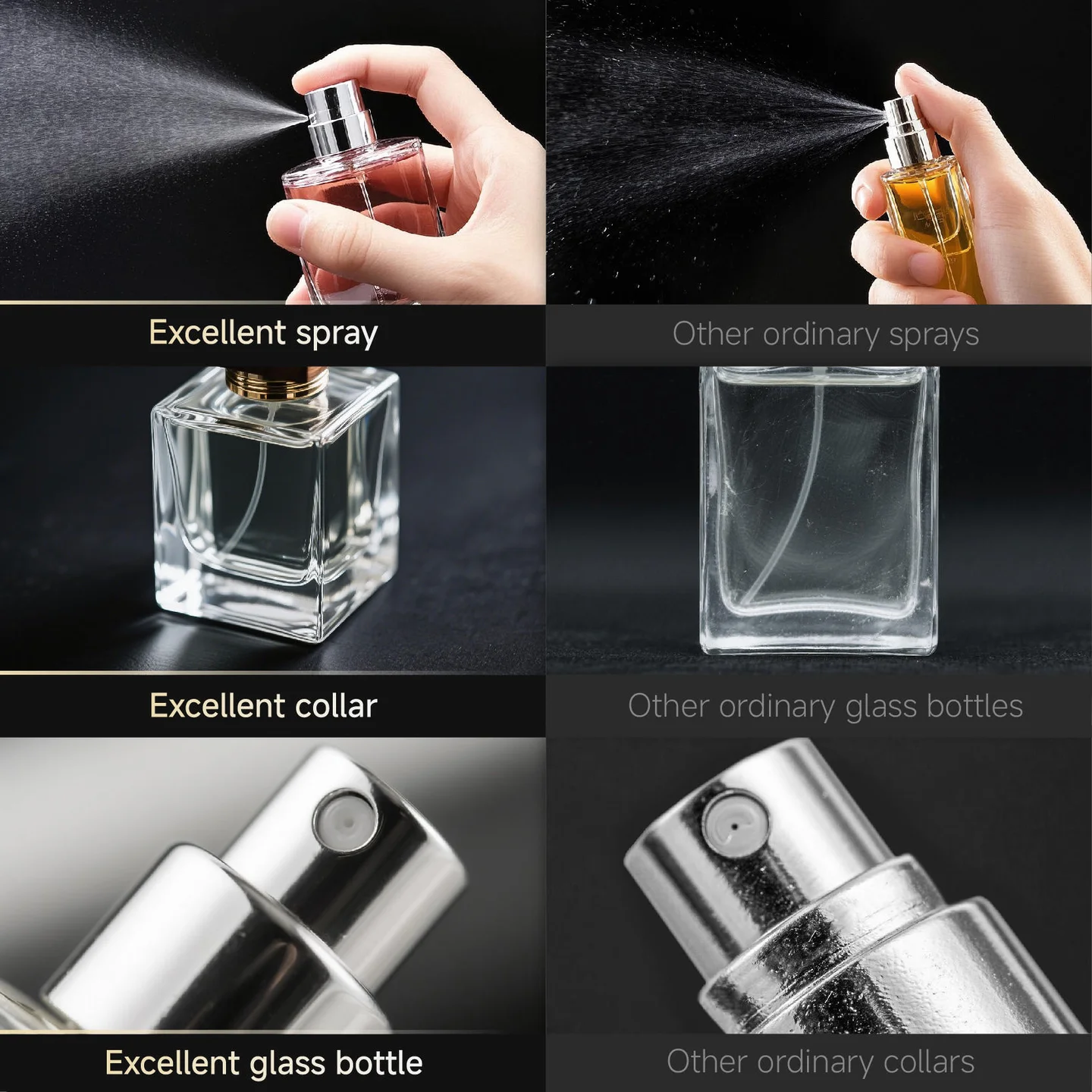 50 ml Brown round glass perfume spray bottle with gold-tone cap