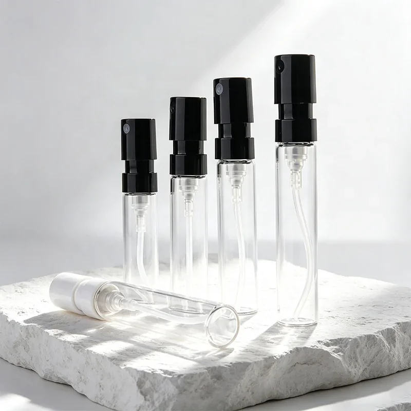 1 / 1.5 / 2 / 2.5 ml Clear sample spray vial with black pump