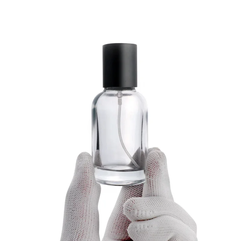 30 / 50 / 100 ml Rounded cylindrical perfume bottle with black cap