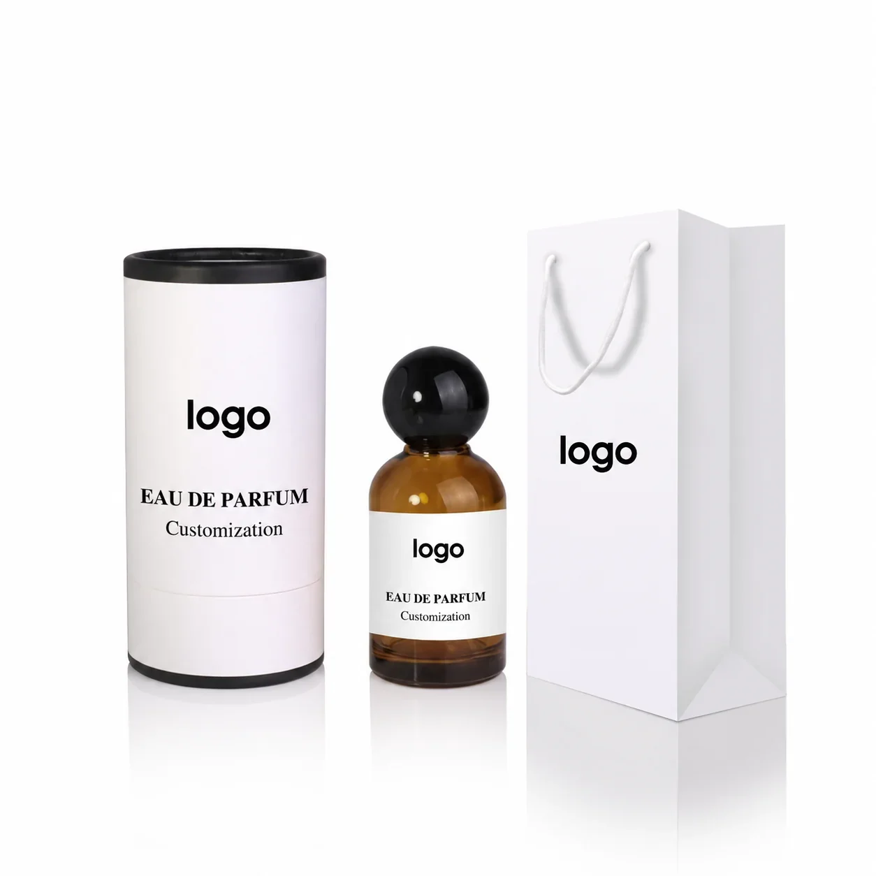 30 / 50 / 100 ml Rounded cylindrical perfume bottle with black cap